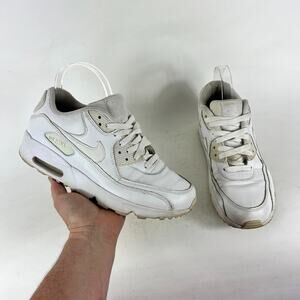 Nike Air Max 90 Boys 7 White Leather Lace Up Running Athletic Shoes 833412-100